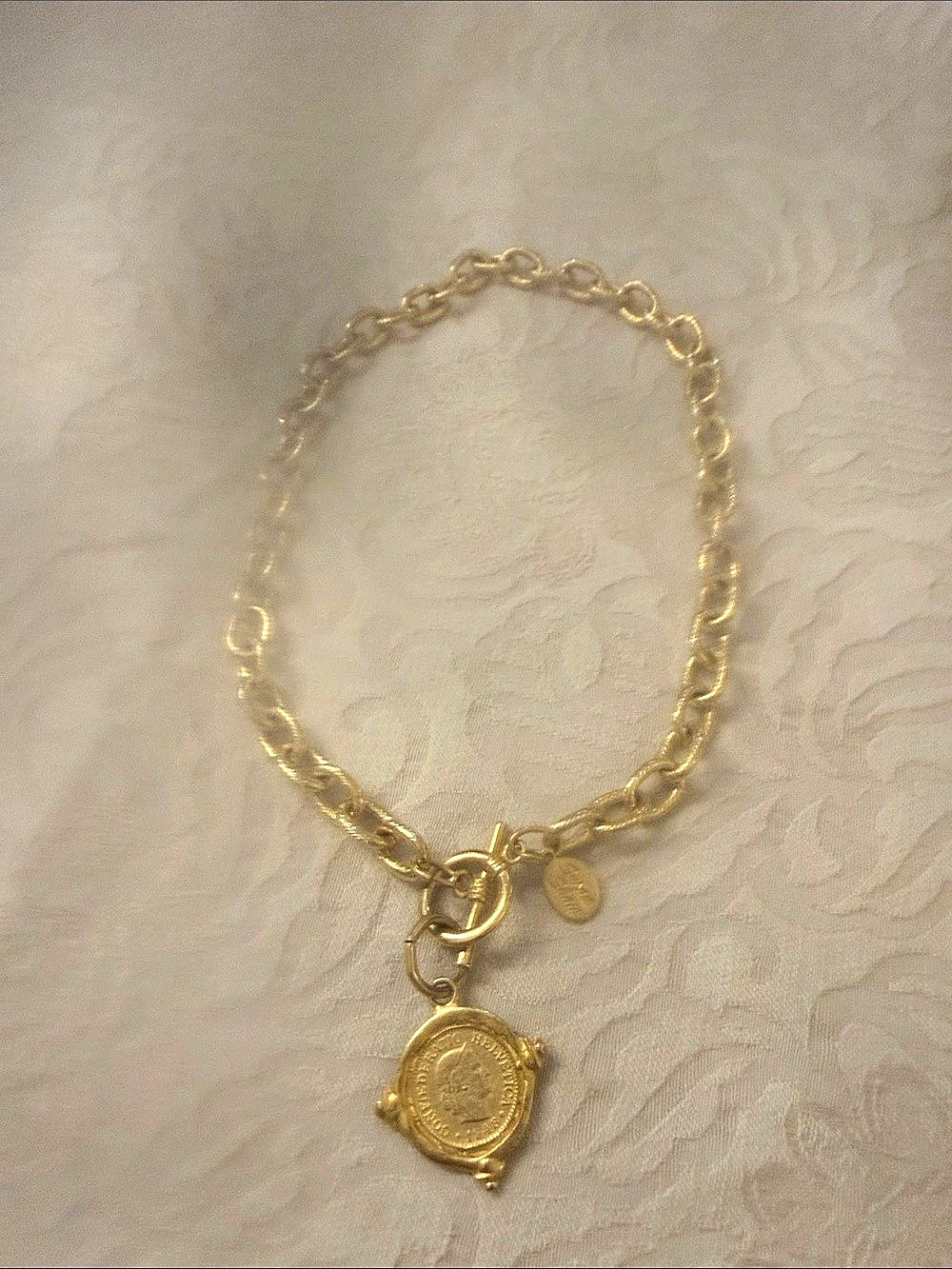Susan Shaw Intaglio Coin Toggle Necklace Gold